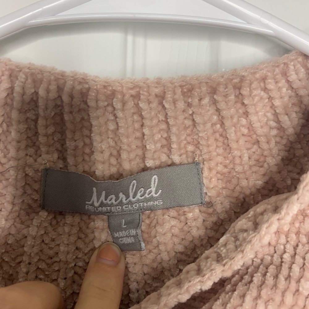 Marled mock neck chenille pink sweater - Picture 4 of 4